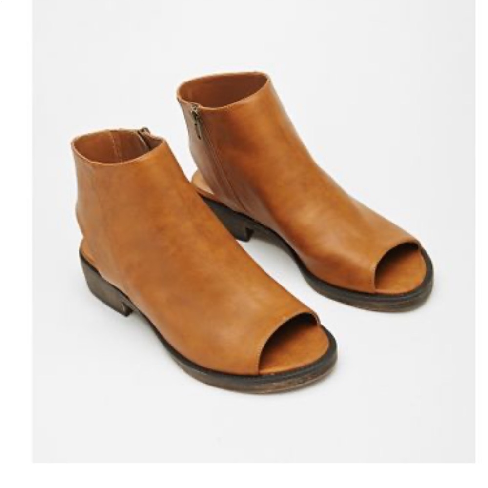 Forever 21 Brown Faux Leather Cutout Booties